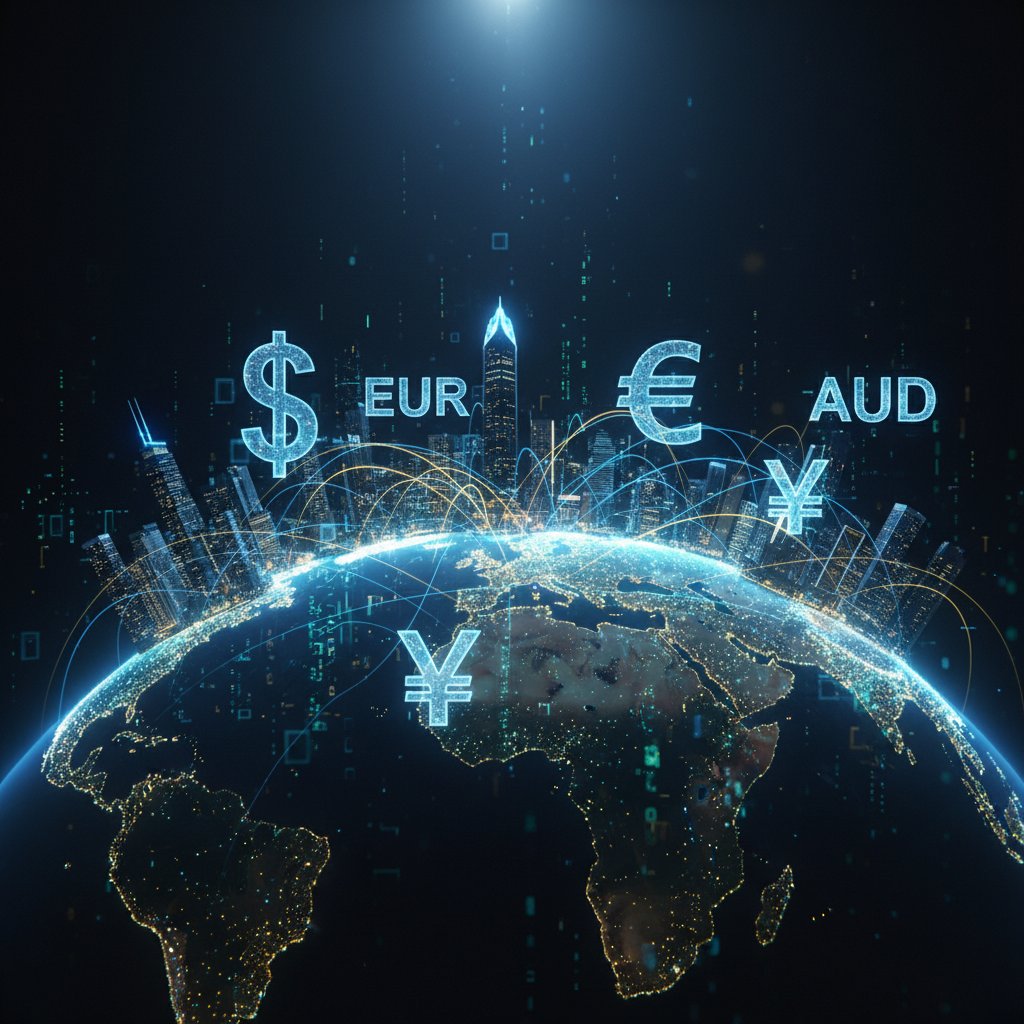 글로벌 외환 거래 시장의 복잡한 네트워크를 표현하는 이미지